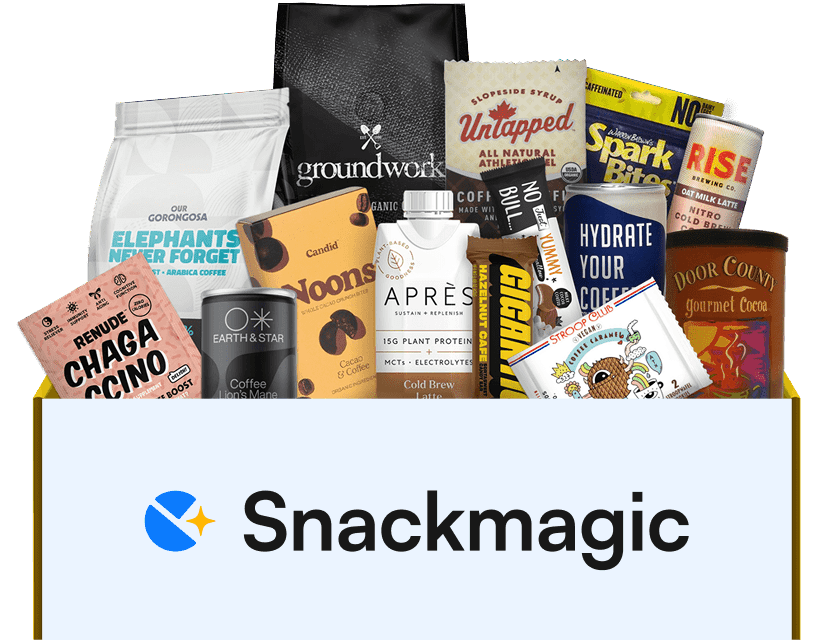 A Snackmagic box overflowing with snacks