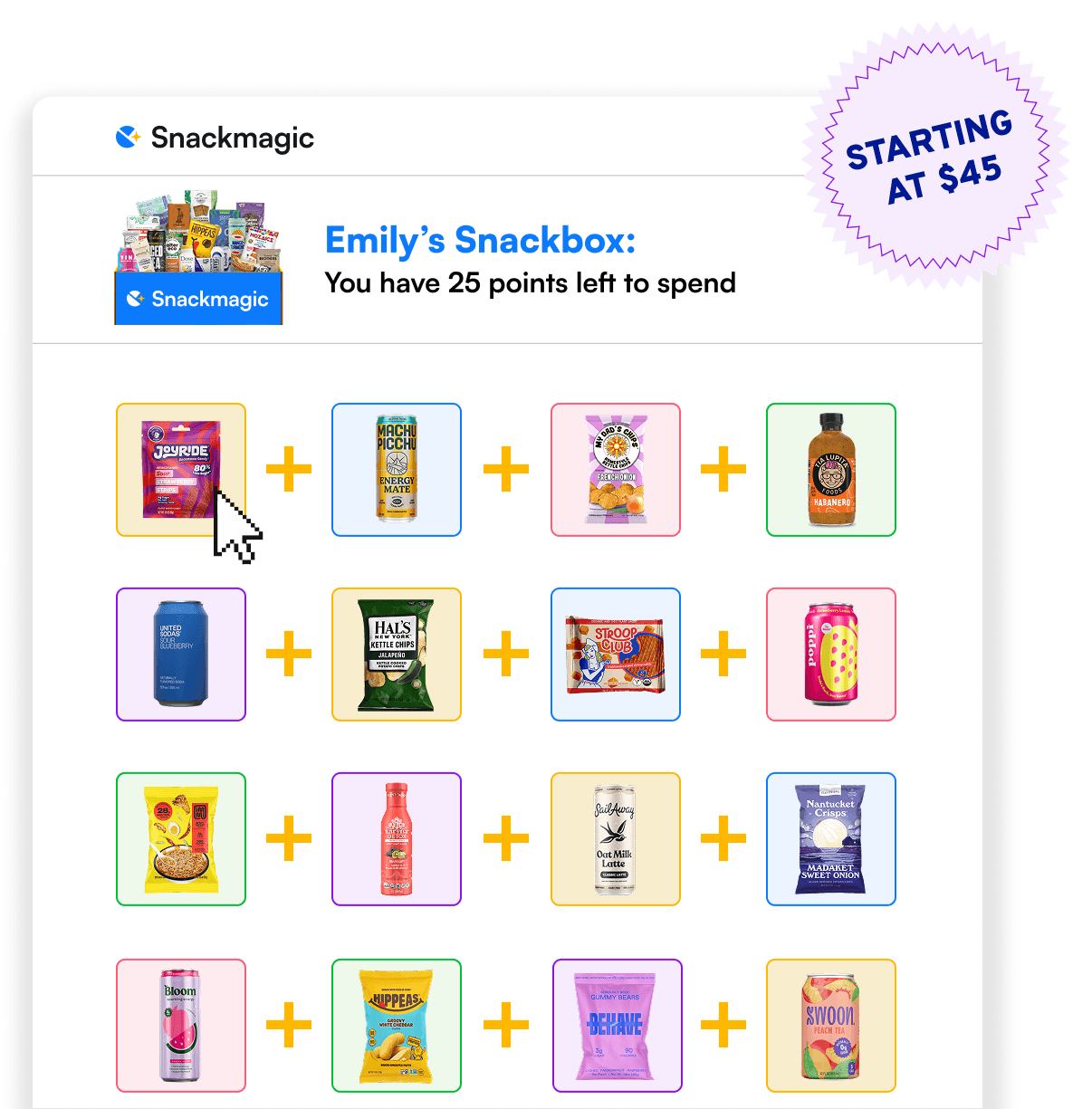 Emily’s Snackbox — you have 25 points left to spend