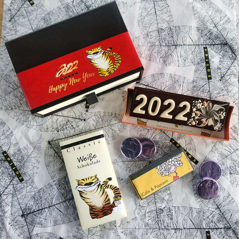 An assortment of 2022 Year of the Tiger treats and favors from the SnackMagic International Menu for China. 
