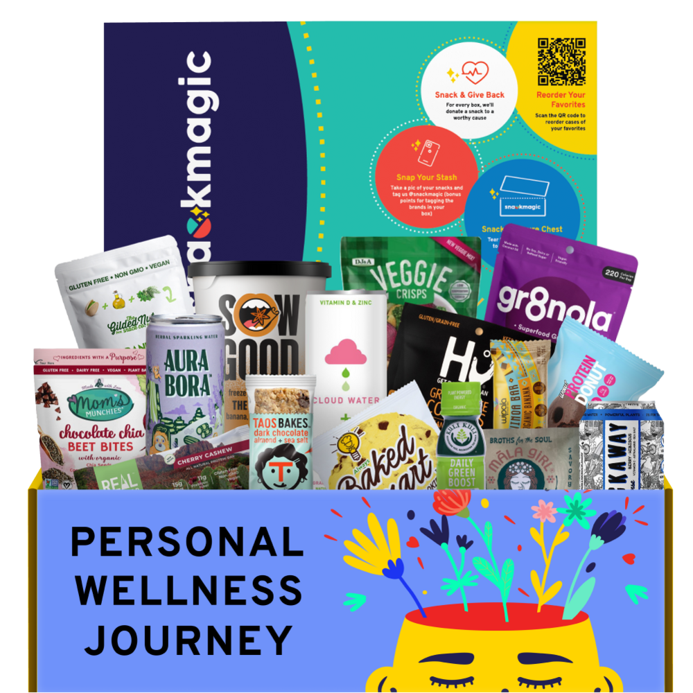 A Snack Magic box full of snacks around a Personal Wellness Journey theme.